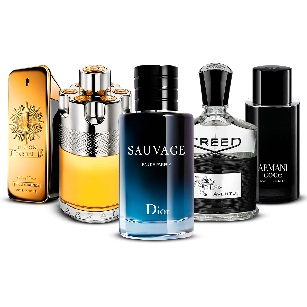 5つのメンズ香水のセット – 1 Million、Azzaro Wanted、Sauvage、Creed Aventus、Armani Code【各100 ml】