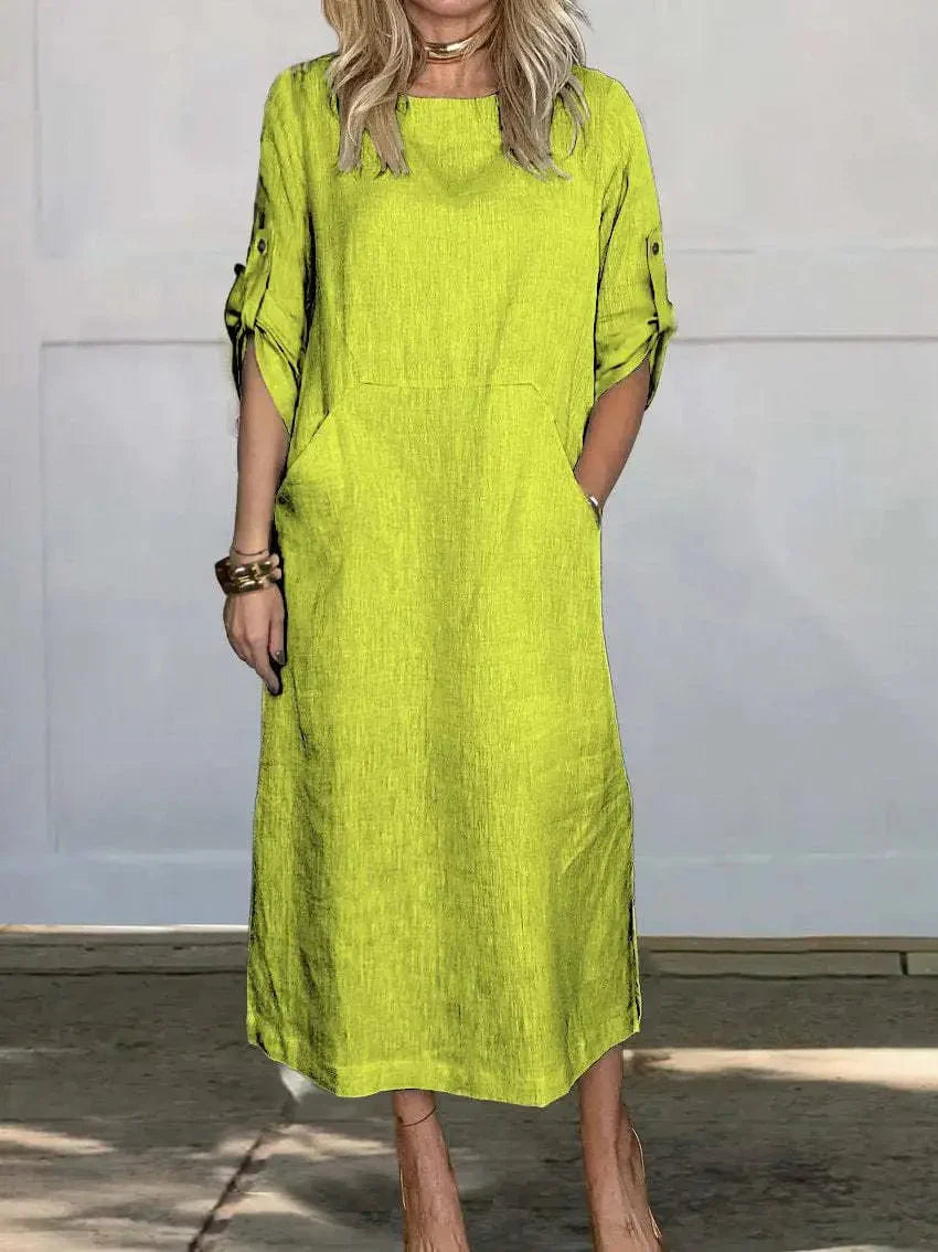 Elegantes Maxikleid aus Baumwolle und Leinen – Damen – Hanna
