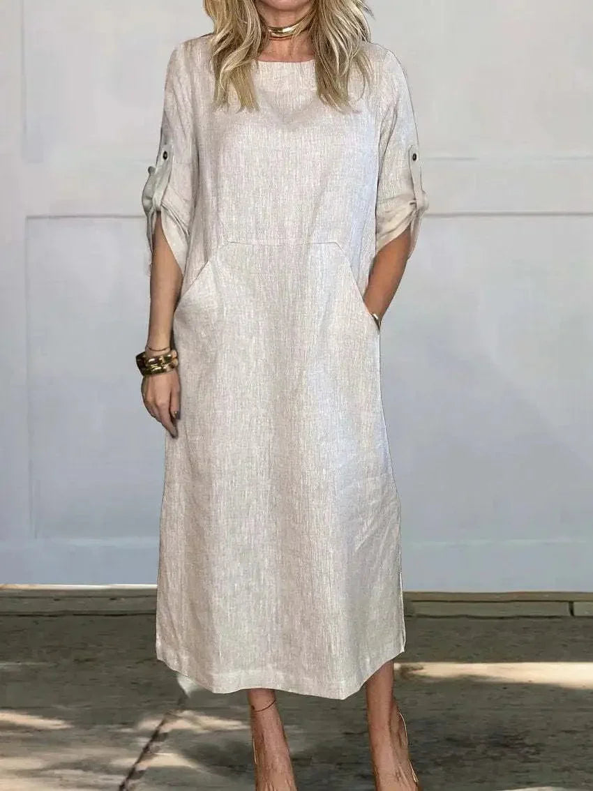 Elegantes Maxikleid aus Baumwolle und Leinen – Damen – Hanna