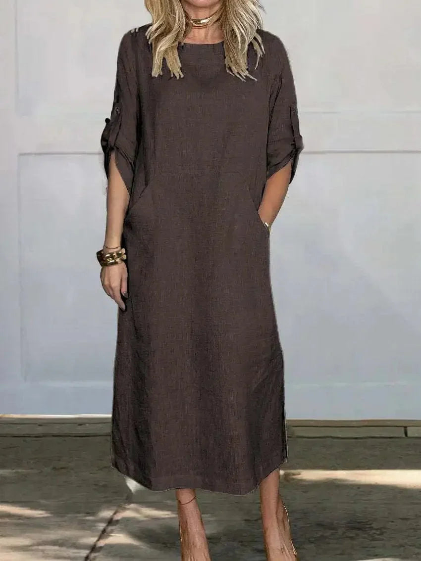 Elegantes Maxikleid aus Baumwolle und Leinen – Damen – Hanna