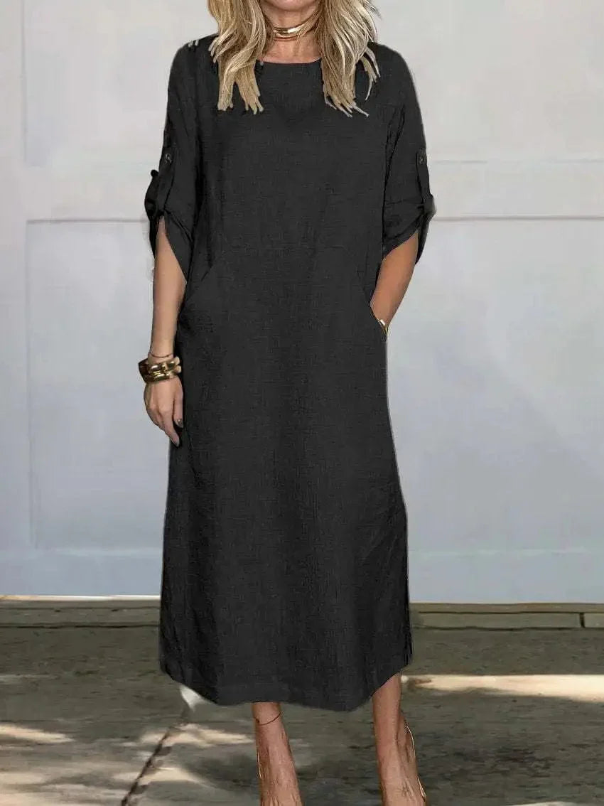 Elegantes Maxikleid aus Baumwolle und Leinen – Damen – Hanna