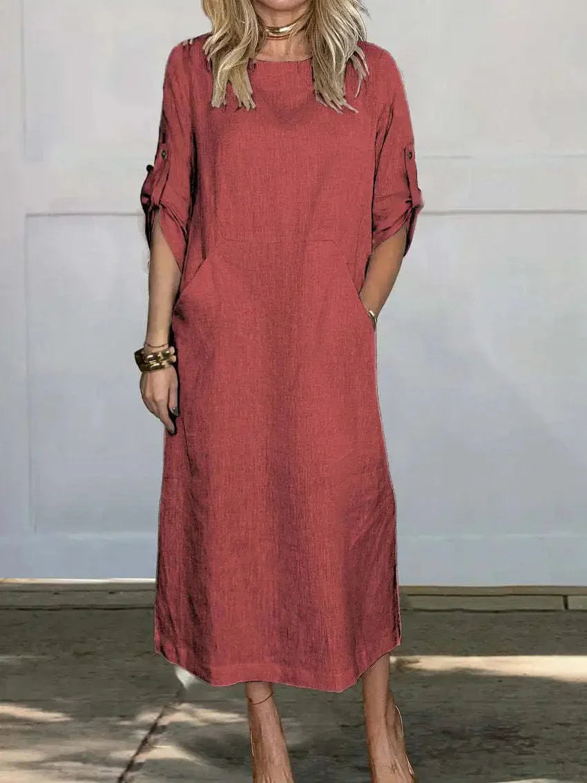 Elegantes Maxikleid aus Baumwolle und Leinen – Damen – Hanna