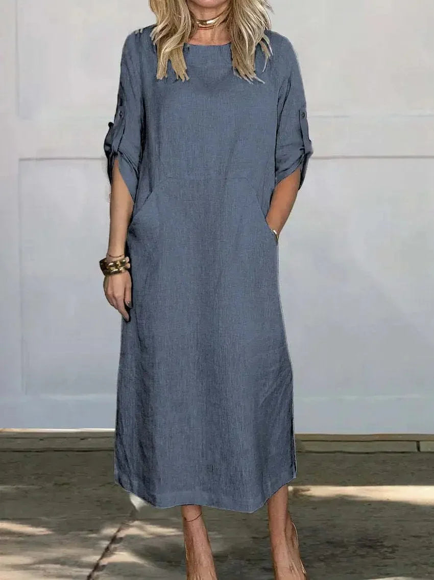 Elegantes Maxikleid aus Baumwolle und Leinen – Damen – Hanna