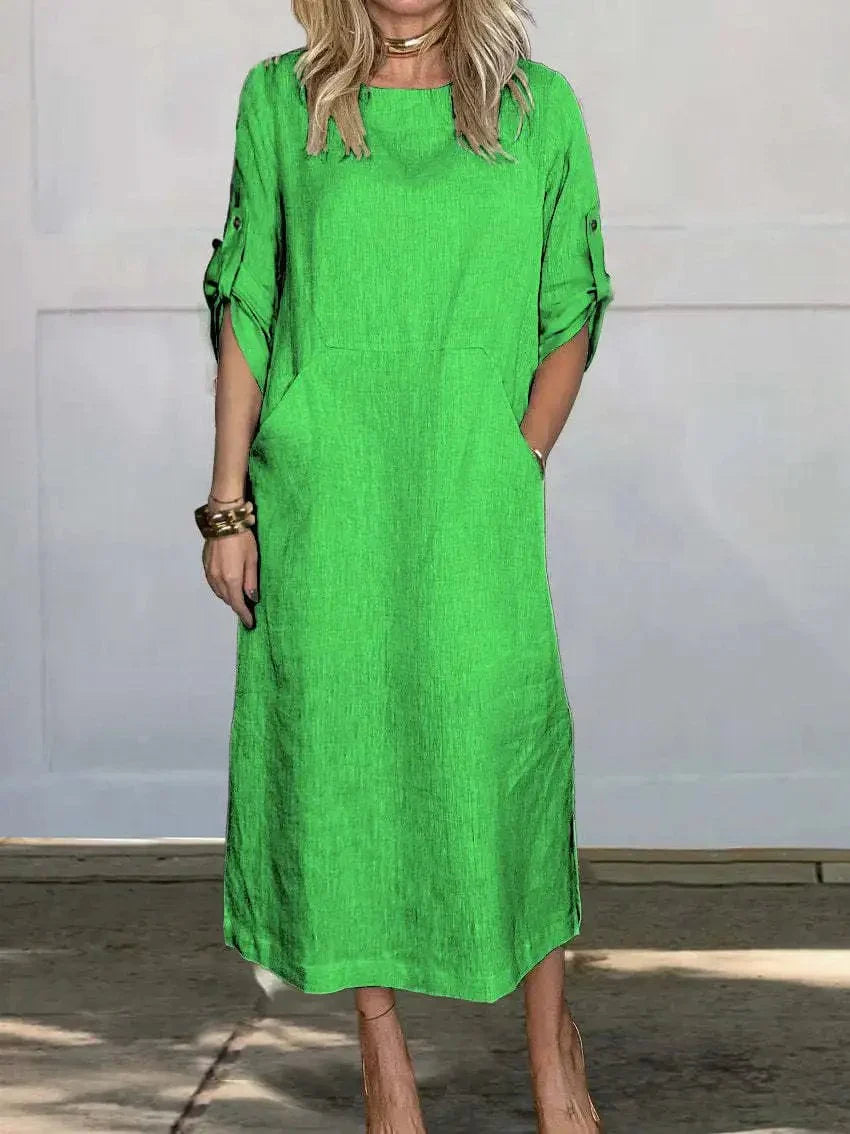 Elegantes Maxikleid aus Baumwolle und Leinen – Damen – Hanna