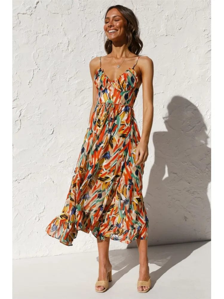 Bunte Midi-Robe aus Polyester - Damen - Alenya