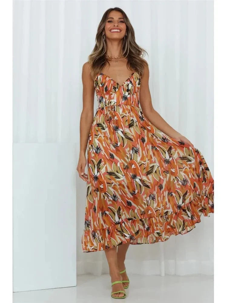 Bunte Midi-Robe aus Polyester - Damen - Alenya