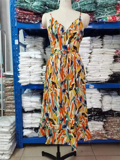 Bunte Midi-Robe aus Polyester - Damen - Alenya