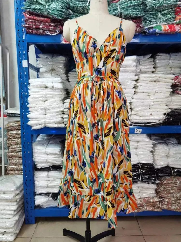 Bunte Midi-Robe aus Polyester - Damen - Alenya