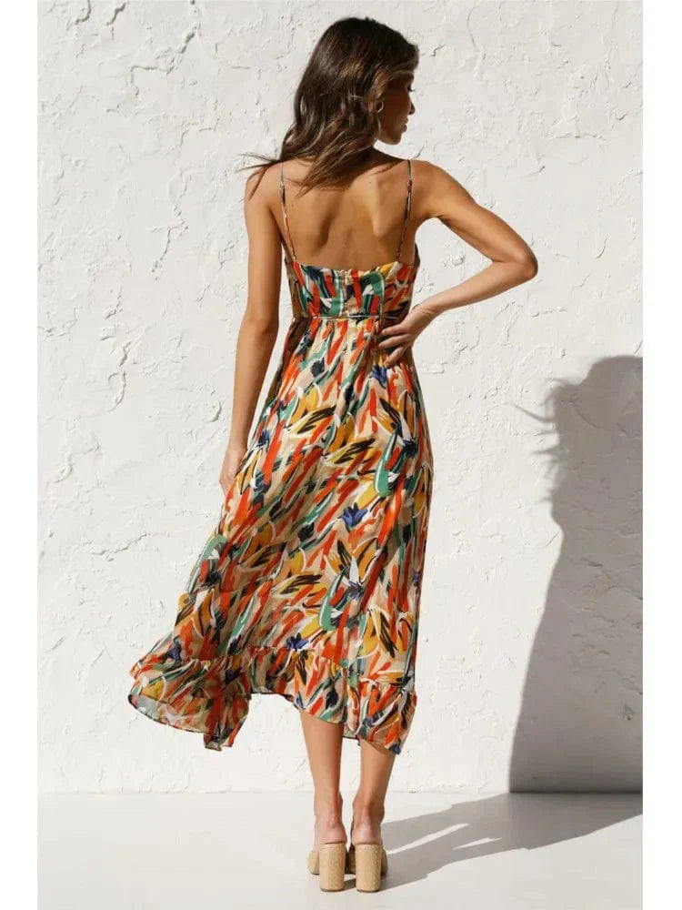 Bunte Midi-Robe aus Polyester - Damen - Alenya
