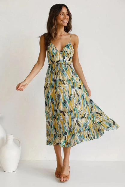 Bunte Midi-Robe aus Polyester - Damen - Alenya