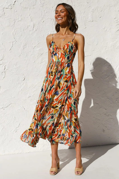 Bunte Midi-Robe aus Polyester - Damen - Alenya