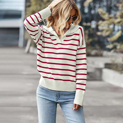 Pull Tricoté Rayé Décontracté - Femme - Raynora