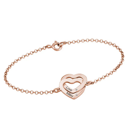 Bracelet Femme Or Rose 18K – Cœurs Entrelacés Éternels