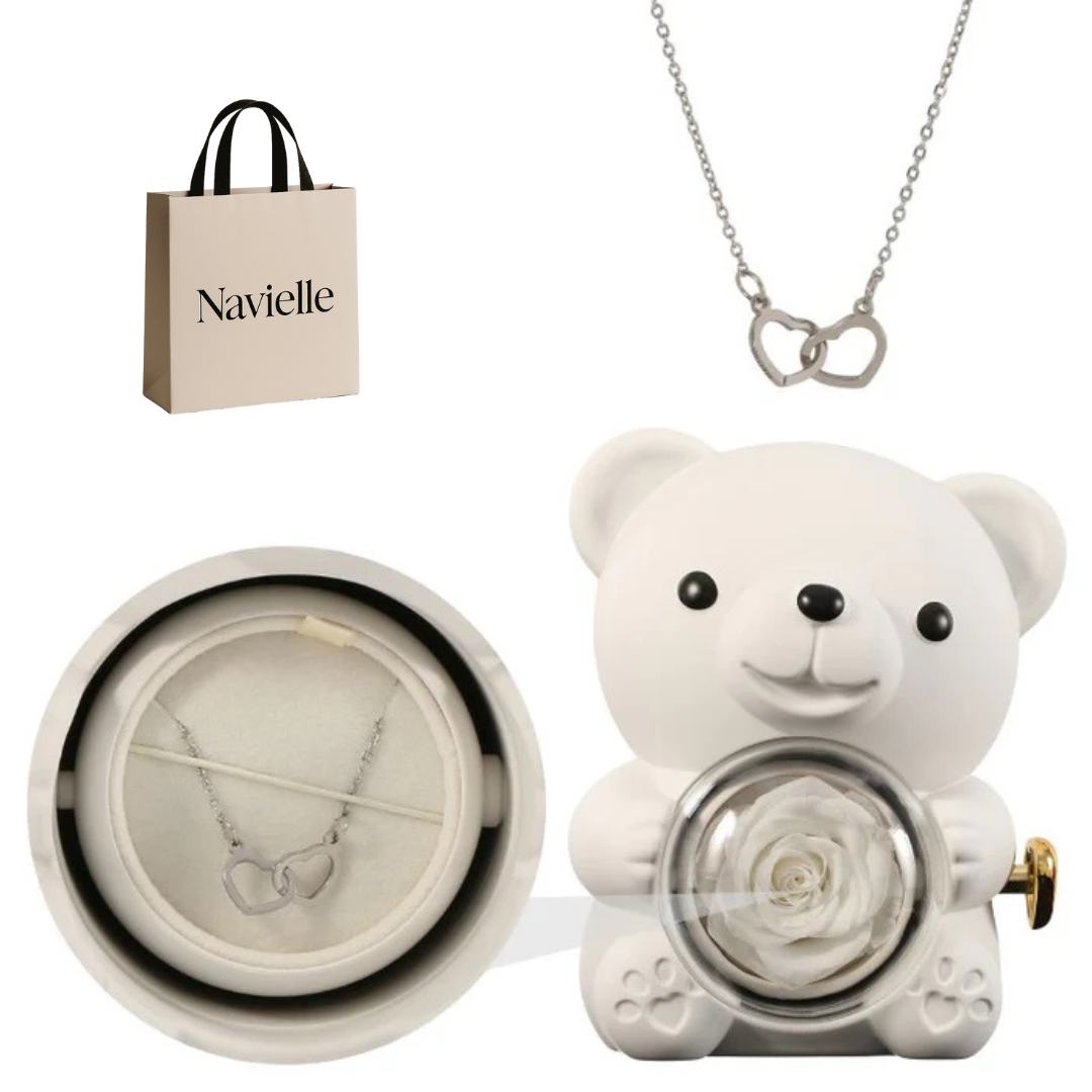 Ours Éternel d'Amour + Collier Personnalisé Cœurs Enlacés